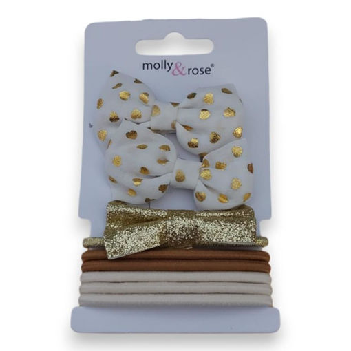 Picture of ELASTIC AND BOW CLIPS - GOLD AND WHITE